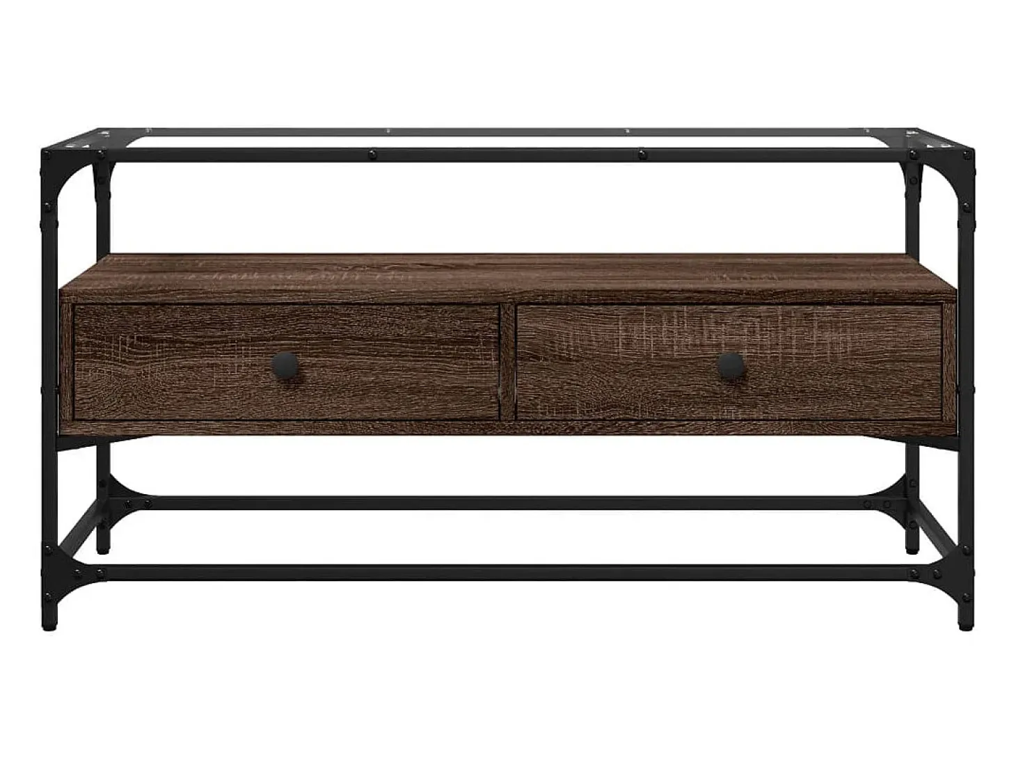 Varel Mueble TV cristal y madera ingeniería marrón roble 98x35x51 cm