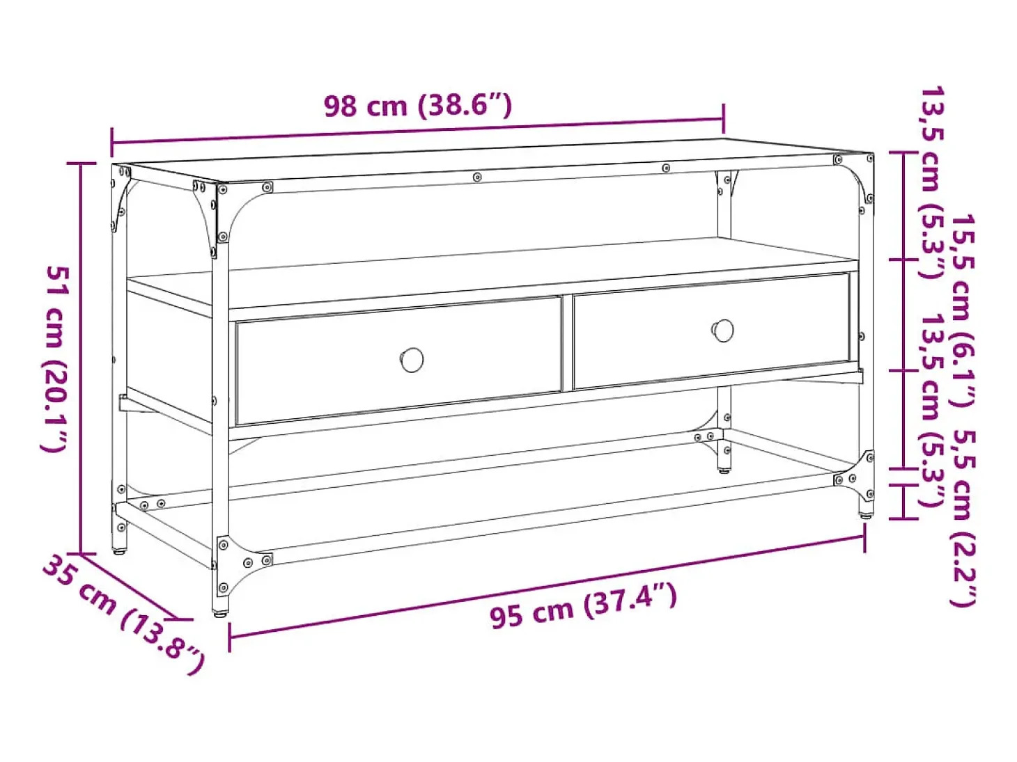 Varel Mueble TV cristal y madera ingeniería marrón roble 98x35x51 cm