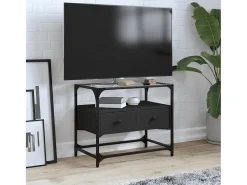 Varel Mueble TV tablero cristal madera ingeniería negro 60x35x51 cm