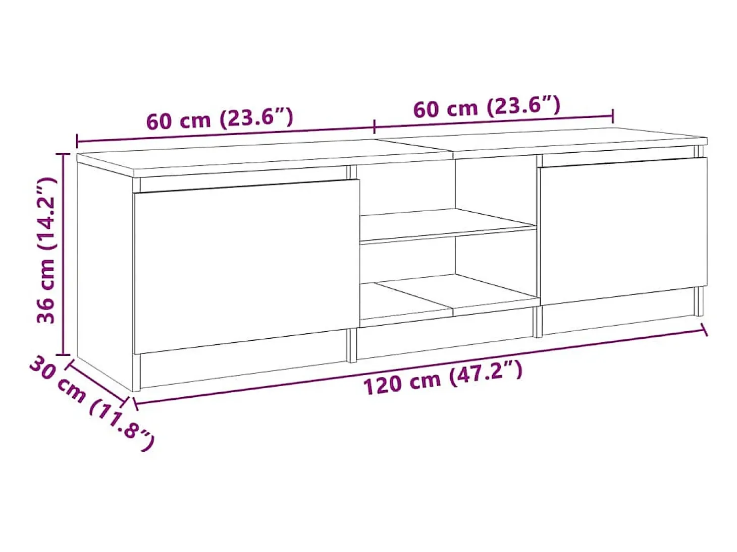 Vasil Mueble para TV con luces LED blanco 120x30x36 cm