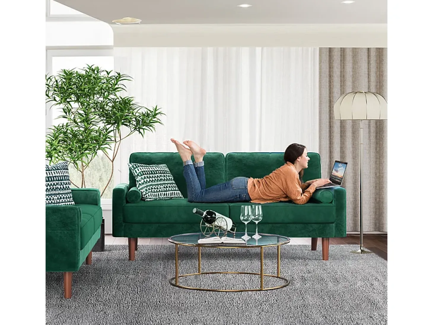 Velvet verde y sofá de terciopelo sólido - 3 Lugares - Carga máxima de 300 kg - 176x78x85cm