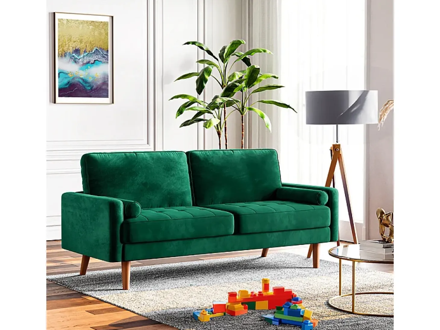 Velvet verde y sofá de terciopelo sólido - 3 Lugares - Carga máxima de 300 kg - 176x78x85cm