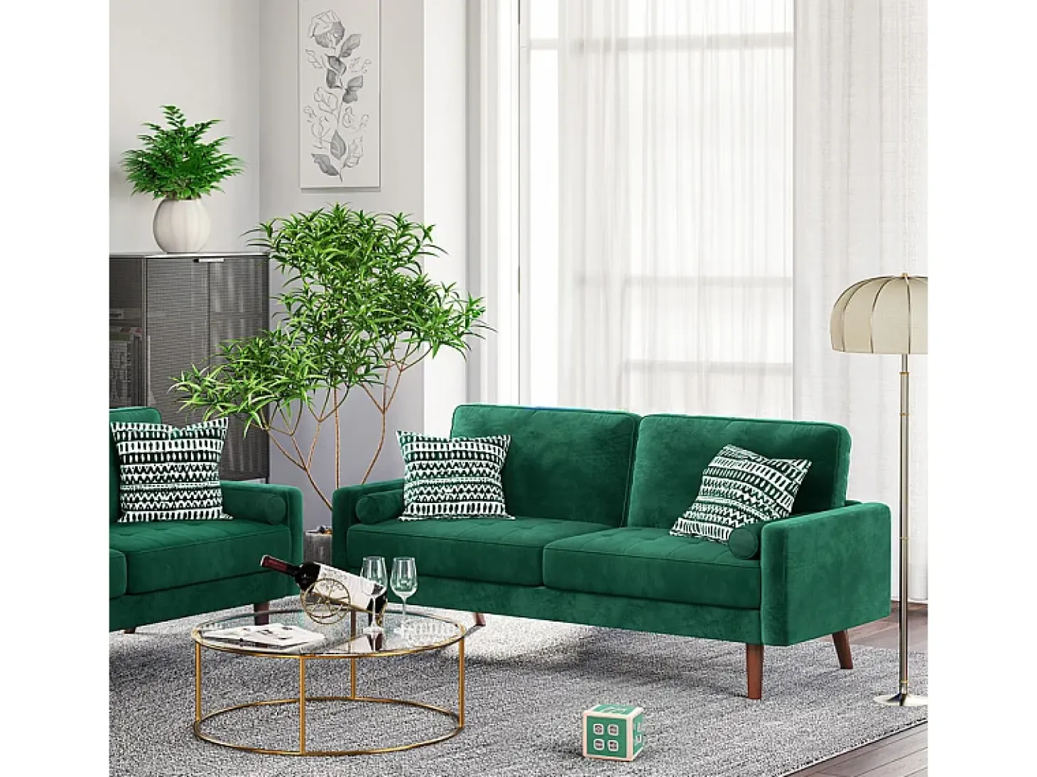 Velvet verde y sofá de terciopelo sólido - 3 Lugares - Carga máxima de 300 kg - 176x78x85cm