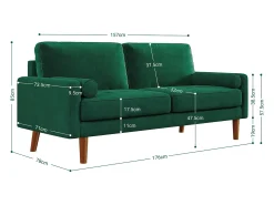Velvet verde y sofá de terciopelo sólido - 3 Lugares - Carga máxima de 300 kg - 176x78x85cm