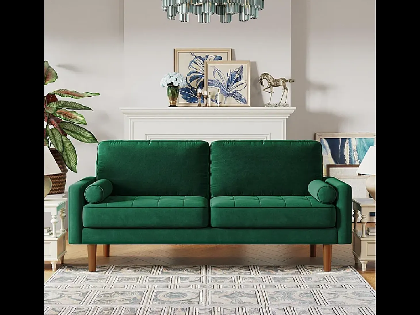 Velvet verde y sofá de terciopelo sólido - 3 Lugares - Carga máxima de 300 kg - 176x78x85cm