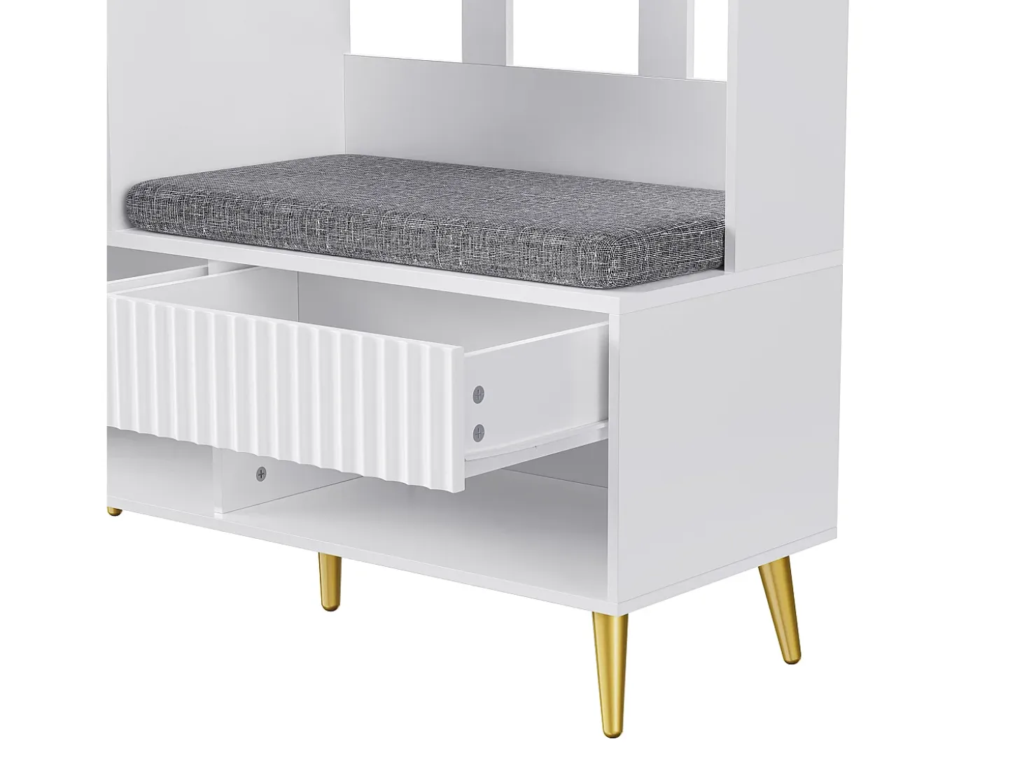 Vestiaire blanc avec 1 porte, 2 tiroirs, 4 patères et 1 banc 100 x 35 x 180 cm