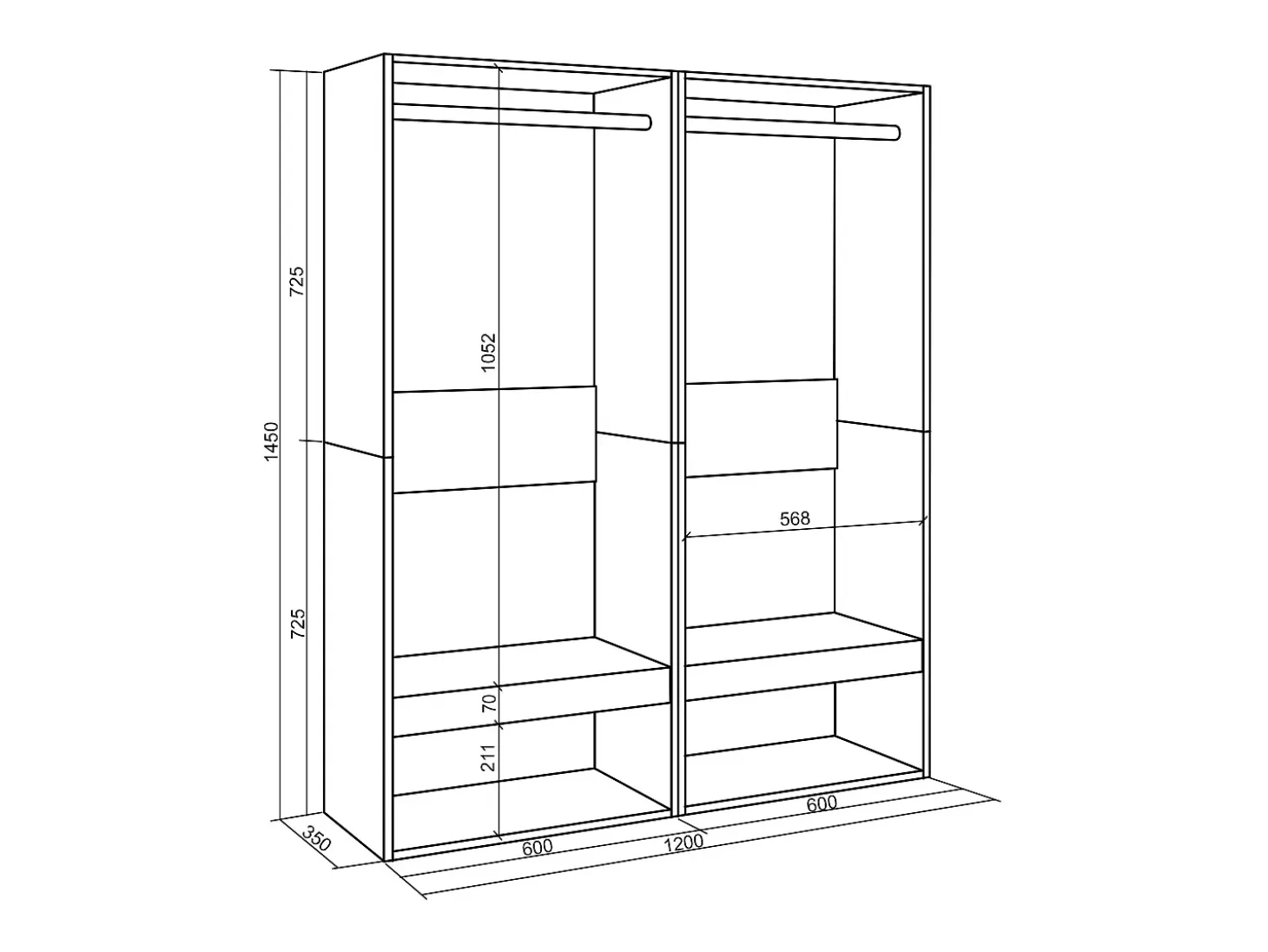 Vestidor abierto, 120x35x145cm, Dormitorio, habitación, Armario, perchero, Roble