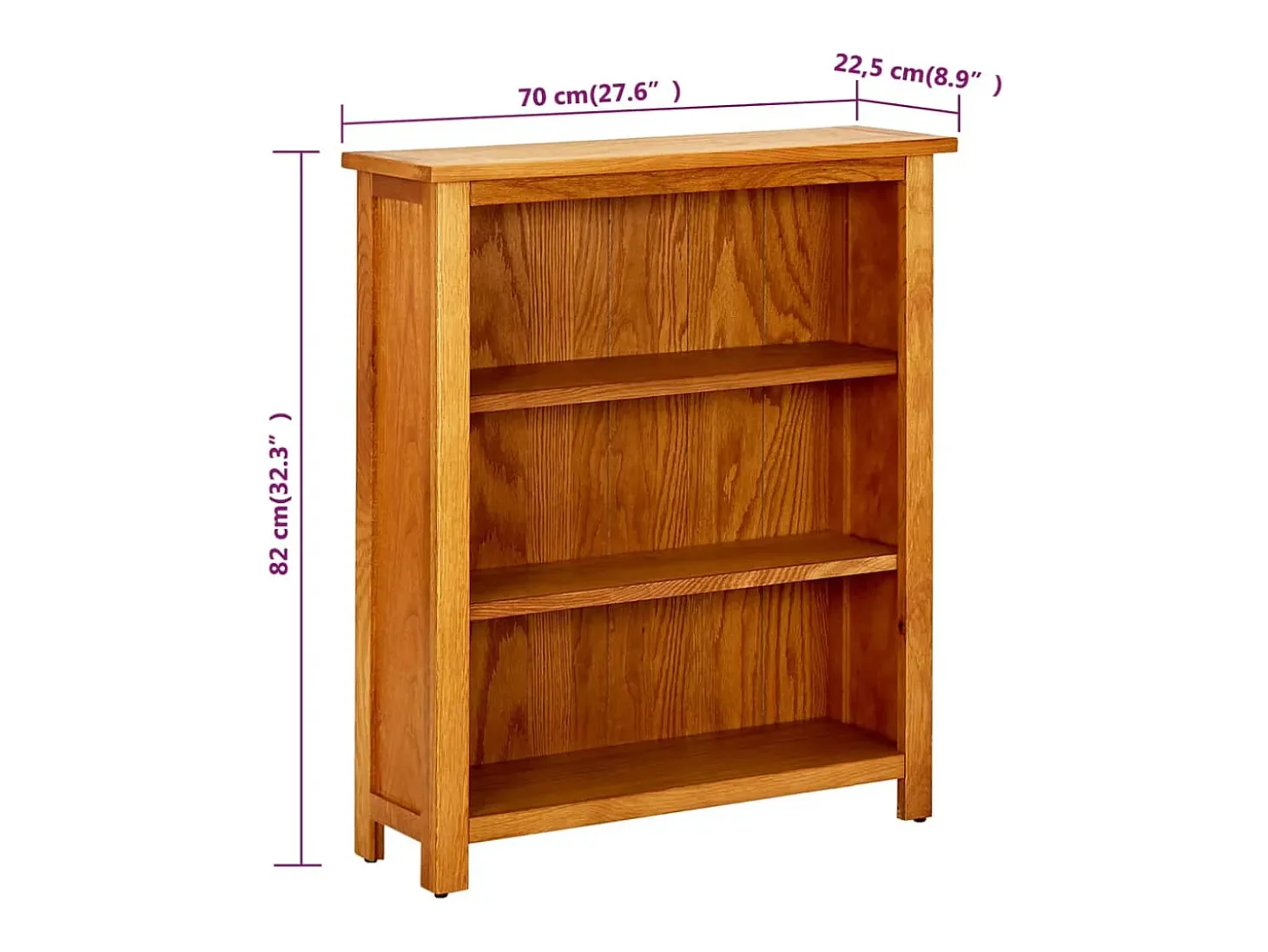 vidaX Estantería de 3 niveles de madera maciza de roble 70x22,5x82 cm
