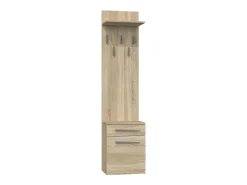 VIONI - Guardarropa de entrada - Perchero de pared con balda - 5 ganchos - Cajón + contenedor