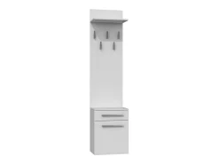 VIONI - Guardarropa de entrada - Perchero de pared con balda - 5 ganchos - Cajón + contenedor