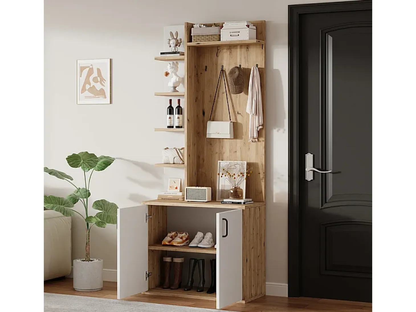 Vitrina - 5 estantes y 2 puertas - con perchas - carga máx 80kg - panel de partículas - 75x33x180cm
