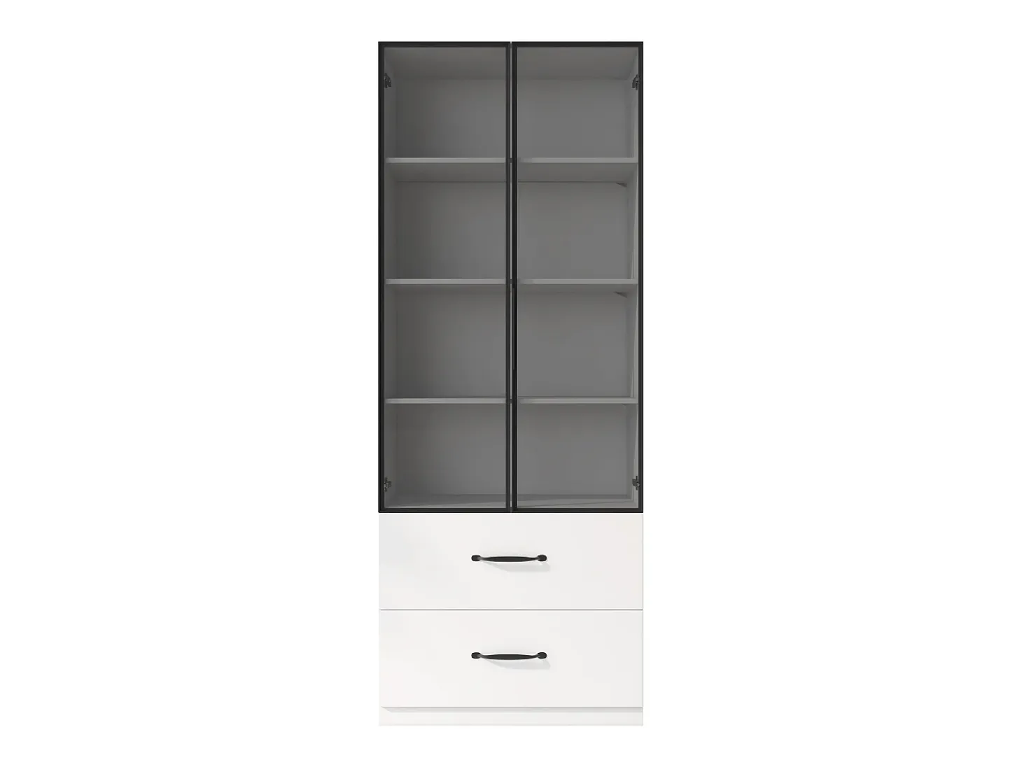 Vitrina 60×40×160 cm - con iluminación LED - 2 puertas de vidrio y 2 cajones - estructura de aluminio - blanco