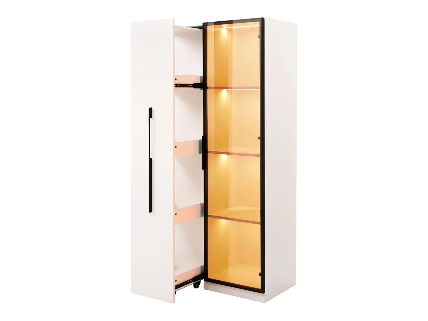 Vitrina 70×40×160 cm - con puerta de vidrio templado - 1 puerta y 1 cajón lateral - con iluminación LED - blanco
