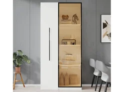 Vitrina 70×40×160 cm - con puerta de vidrio templado - 1 puerta y 1 cajón lateral - con iluminación LED - blanco