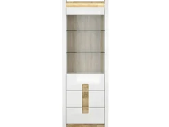 Vitrina 1 puerta 2 cajones con LED Helios Blanco lacado y Madera