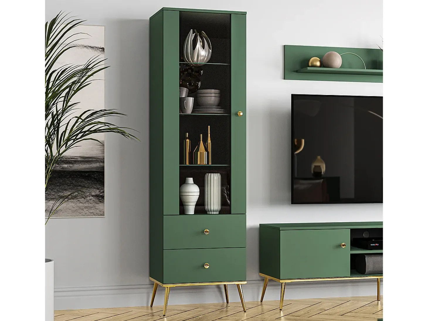 Vitrina 1 puerta 2 cajones Thalia Verde