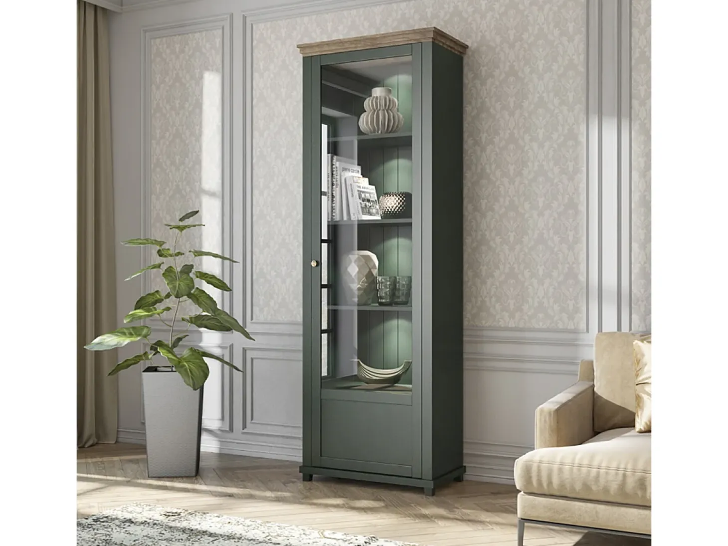 Vitrina 1 puerta apertura por la derecha Martin Verde y Madera