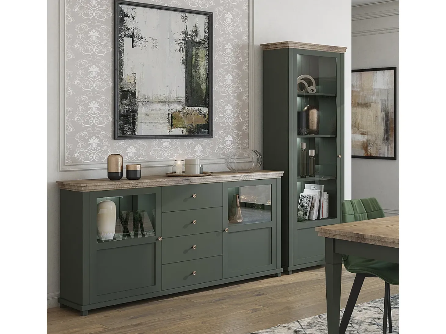 Vitrina 1 puerta apertura por la derecha Martin Verde y Madera