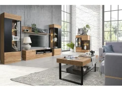 Vitrina 1 puerta en madera de roble miel y acero negro Mazora 67 cm