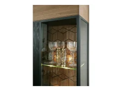 Vitrina 1 puerta en madera de roble miel y acero negro Mazora 67 cm