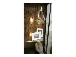 Vitrina 1 puerta en madera de roble miel y acero negro Mazora 67 cm