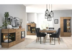 Vitrina 1 puerta en madera de roble miel y acero negro Mazora 67 cm