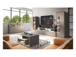 Vitrina 1 puerta NESS – Acabado Congo & Antracita – LED blanco neutro – 10 nichos diseño