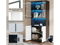Vitrina 4 puertas - 160 x 30 x 200 cm - LEDs - Tablero de partículas y cristal - Blanco