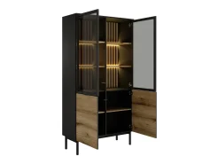 Vitrina 4 puertas con LEDs - Natural y negro - LABENIA