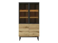 Vitrina 4 puertas con LEDs - Natural y negro - LABENIA