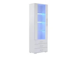 Vitrina alta con 3 cajones y 1 puerta, cuerpo de MDF lacado en blanco, LED incluido - 60x35x180cm