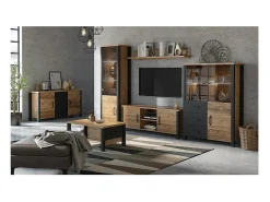Vitrina alta de 2 puertas diseño DARWIN - Picea y negro