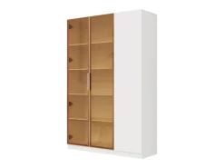 Vitrina alta de cristal - 110 x 35 x 165 cm - con 3 puertas + LEDs + estantes regulables - MDF - blanco