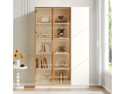 Vitrina alta de cristal - 110 x 35 x 165 cm - con 3 puertas + LEDs + estantes regulables - MDF - blanco