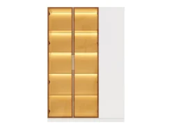 Vitrina alta de cristal - 110 x 35 x 165 cm - con 3 puertas + LEDs + estantes regulables - MDF - blanco