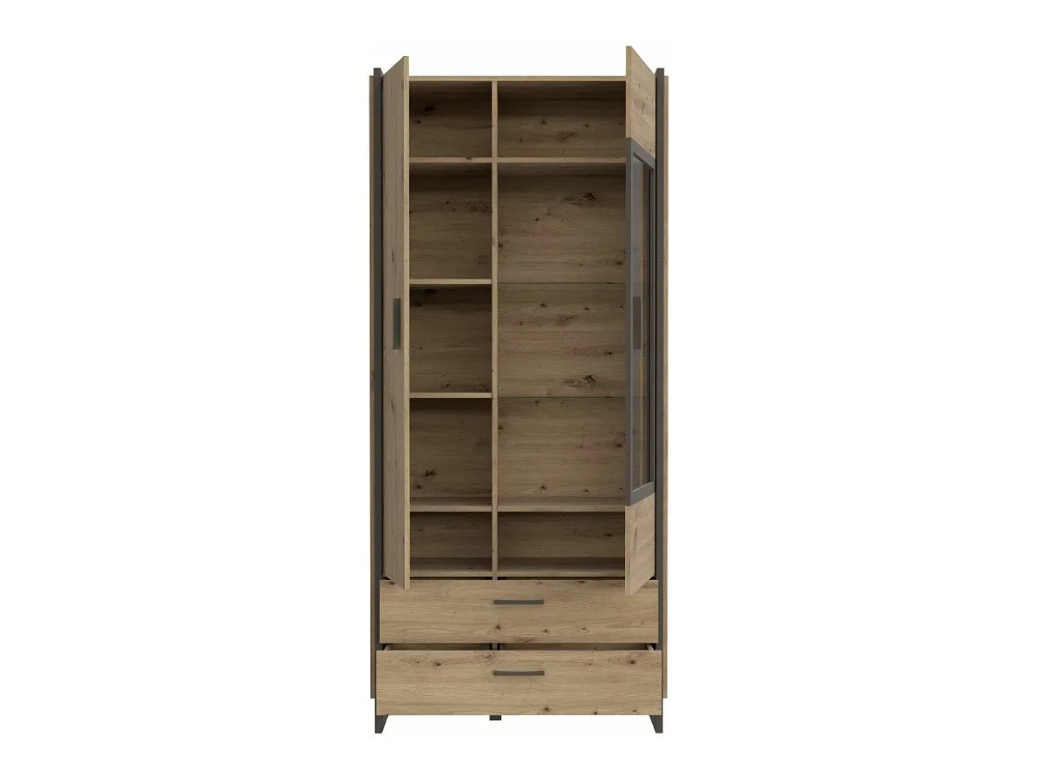 Vitrina alta de 205x92x41 cm con puerta acristalada, otra opaca y 2 cajones en beige Frank