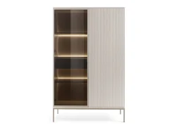Vitrina alta moderna con frente acanalado, 104×166×39 cm, Cachemira / Oro