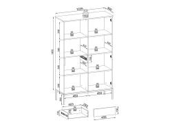 Vitrina alta moderna con frente acanalado, 104×166×39 cm, Cachemira / Oro
