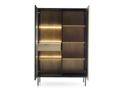 Vitrina alta moderna con frente estriado, 104×166×39 cm, Negro / Roble Wotan