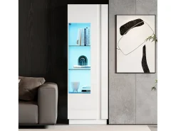 Vitrina alto brillo 60×40×180 cm - con iluminación LED - 1 puerta - blanco