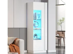Vitrina alto brillo 60×40×180 cm - con iluminación LED - 1 puerta - blanco