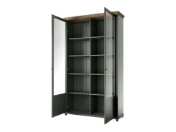 Vitrina ASSIA 2 puertas con vidrio verde oscuro y madera - 125 cm - 10 nichos - Elegancia atemporal