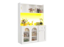 Vitrina blanca - Mueble de comedor con 5 puertas y 1 cajón - estantes regulables y luces LED