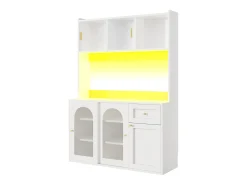 Vitrina blanca - Mueble de comedor con 5 puertas y 1 cajón - estantes regulables y luces LED