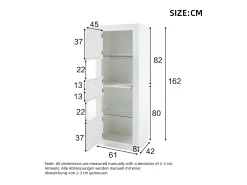 Vitrina blanca - Vitrina con iluminación LED y 2 puertas - estantes de cristal regulables de 2 niveles - para salón