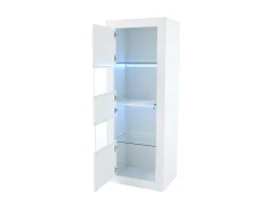 Vitrina blanca - Vitrina con iluminación LED y 2 puertas - estantes de cristal regulables de 2 niveles - para salón