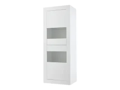Vitrina blanca - Vitrina con iluminación LED y 2 puertas - estantes de cristal regulables de 2 niveles - para salón