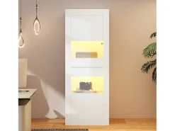 Vitrina blanca - Vitrina con iluminación LED y 2 puertas - estantes de cristal regulables de 2 niveles - para salón
