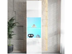 Vitrina blanca - Vitrina con 2 puertas y luces LED - almacenaje abierto - para salón y dormitorio