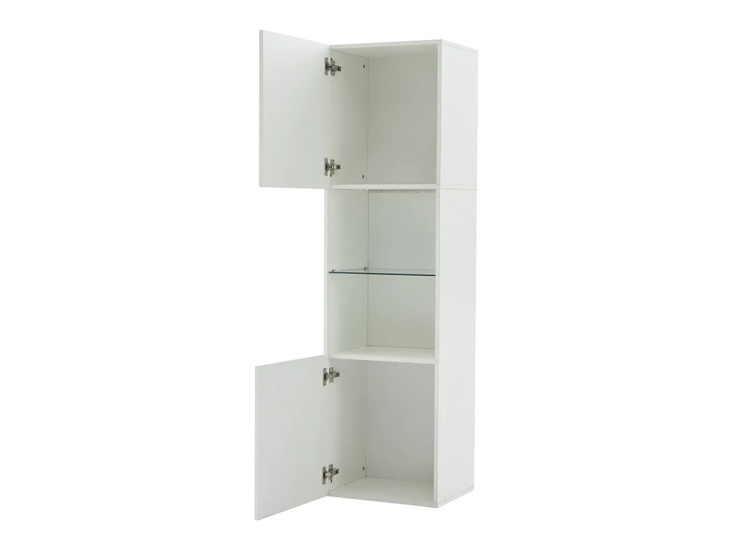 Vitrina blanca alto brillo con 2 puertas y 1 estante de cristal, LED incluido - 45x35x160cm